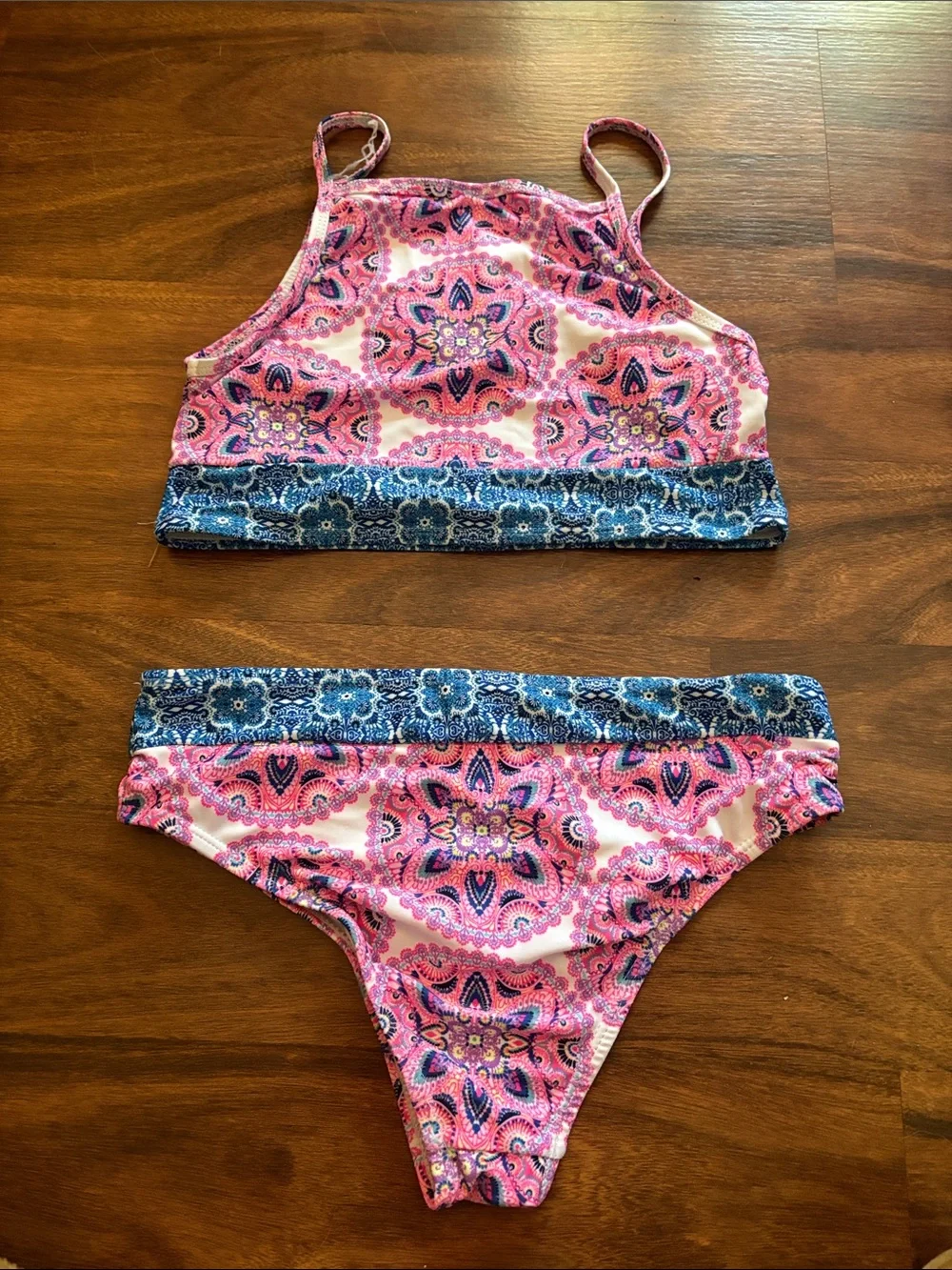 Nicole Miller Pink & Blue Paisley Girls' Two-Piece Swim Set